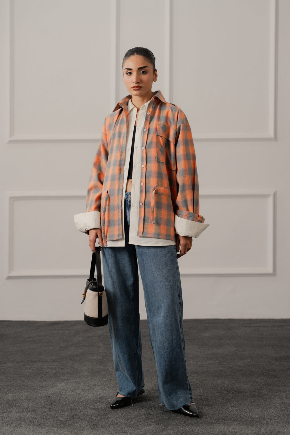 Peach Relaxed Fit Flannel Long Shirt