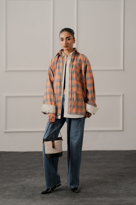 Peach Relaxed Fit Flannel Long Shirt - Hustle N Holla