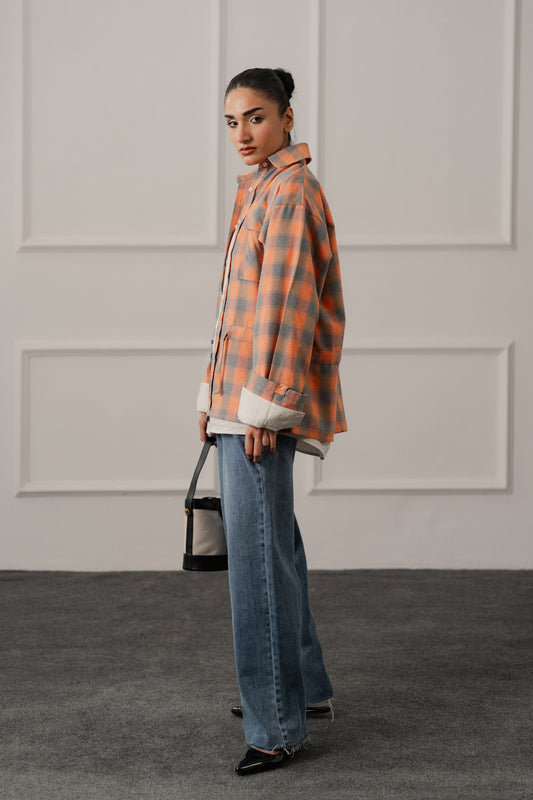 Peach Relaxed Fit Flannel Long Shirt - Hustle N Holla