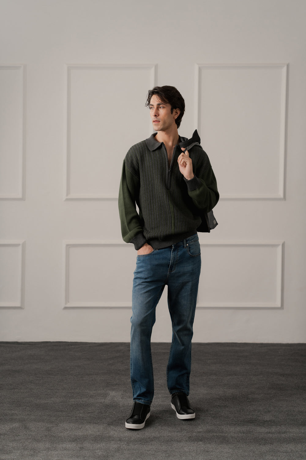 Olive Green Relaxed Fit Polo Sweater - Hustle N Holla