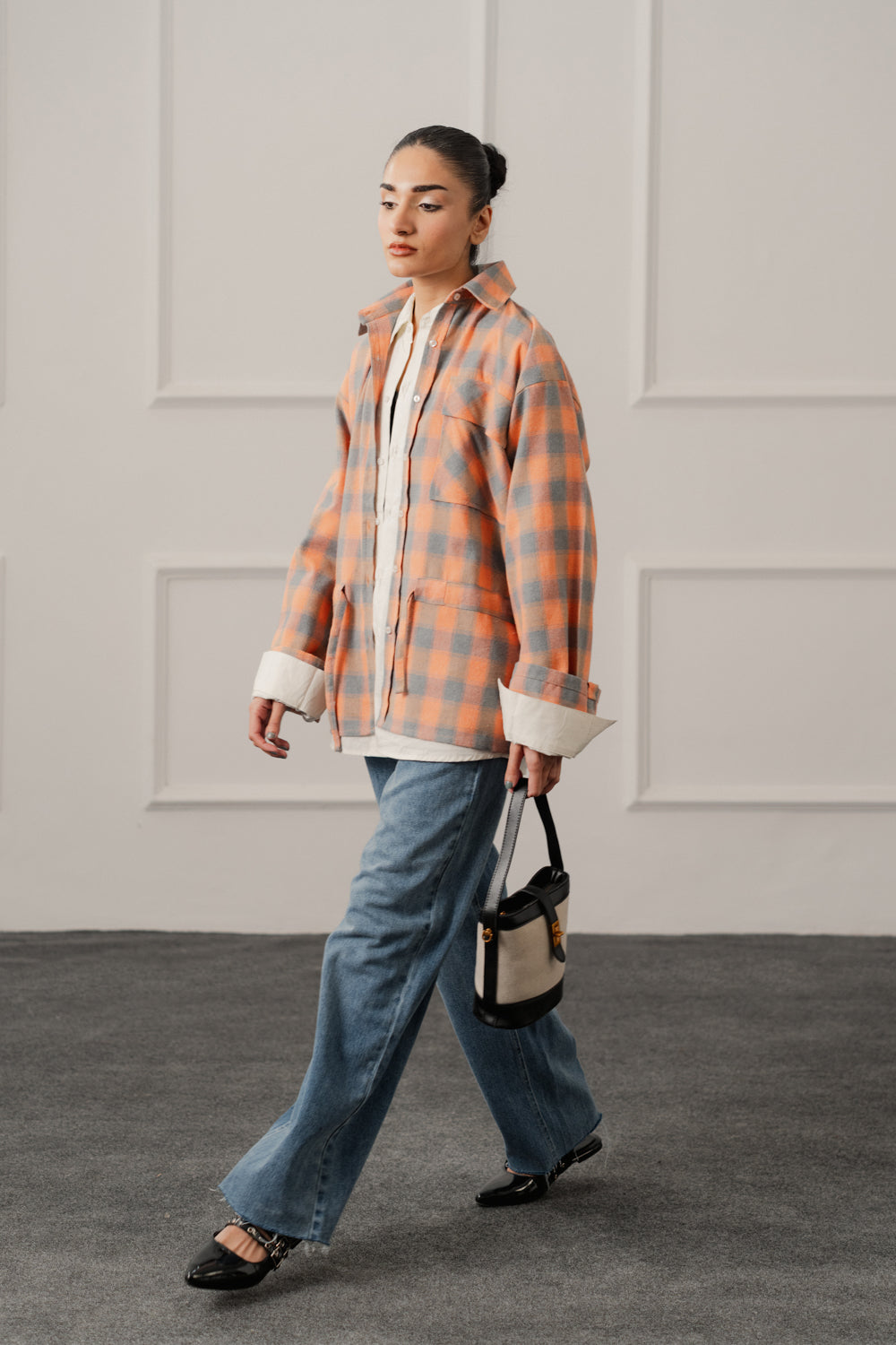 Peach Relaxed Fit Flannel Long Shirt - Hustle N Holla