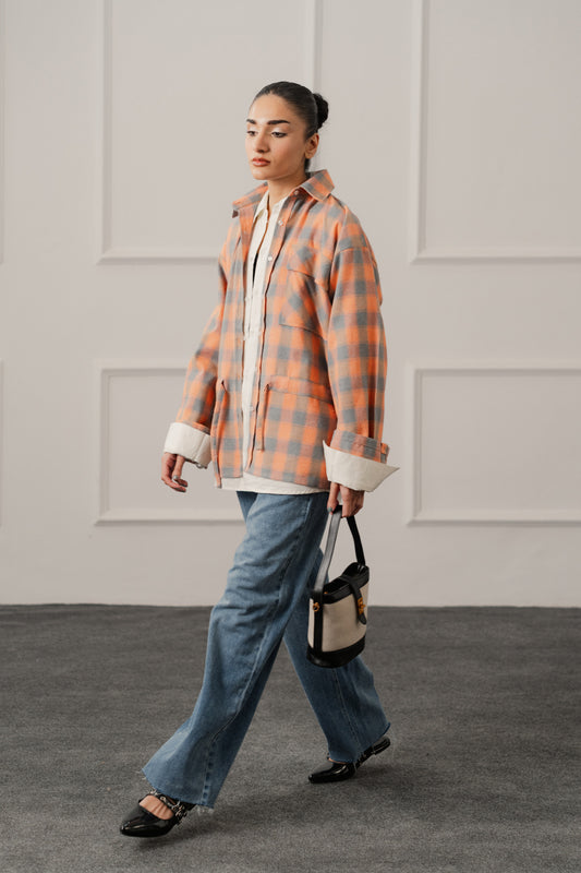 Peach Relaxed Fit Flannel Long Shirt - Hustle N Holla