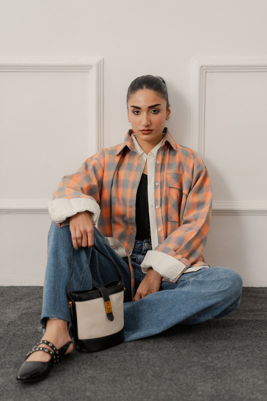 Peach Relaxed Fit Flannel Long Shirt - Hustle N Holla
