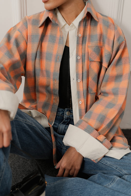 Peach Relaxed Fit Flannel Long Shirt - Hustle N Holla