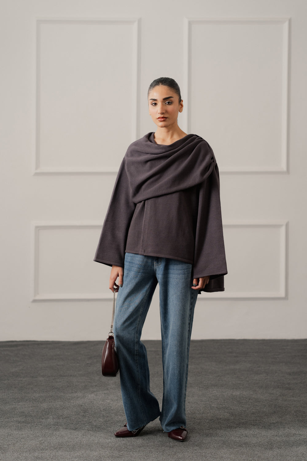 Charcoal Oversized Cardigan with Scarf - Hustle N Holla