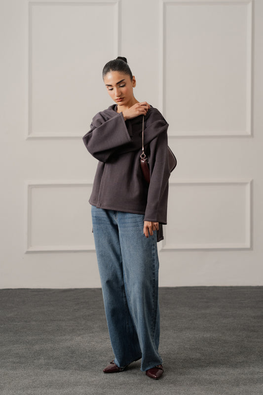 Charcoal Oversized Cardigan with Scarf - Hustle N Holla