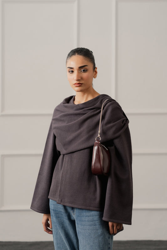 Charcoal Oversized Cardigan with Scarf - Hustle N Holla