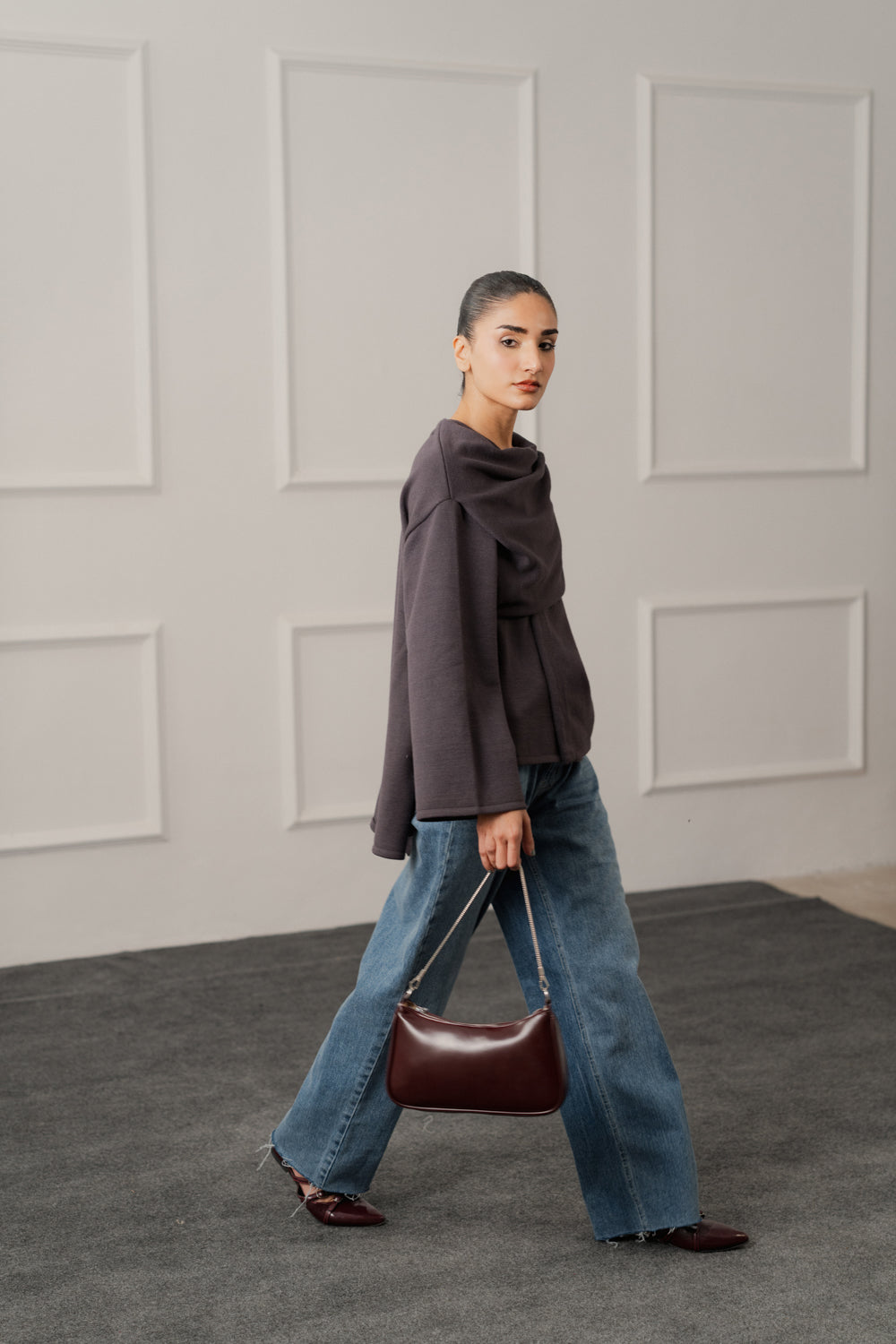 Charcoal Oversized Cardigan with Scarf - Hustle N Holla