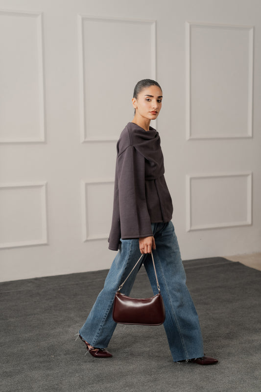 Charcoal Oversized Cardigan with Scarf - Hustle N Holla