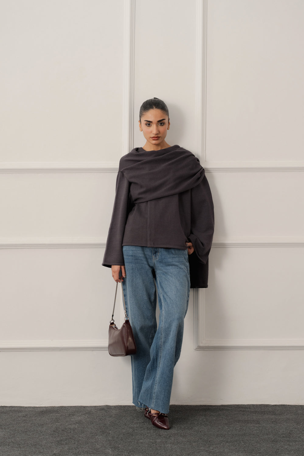 Charcoal Oversized Cardigan with Scarf - Hustle N Holla