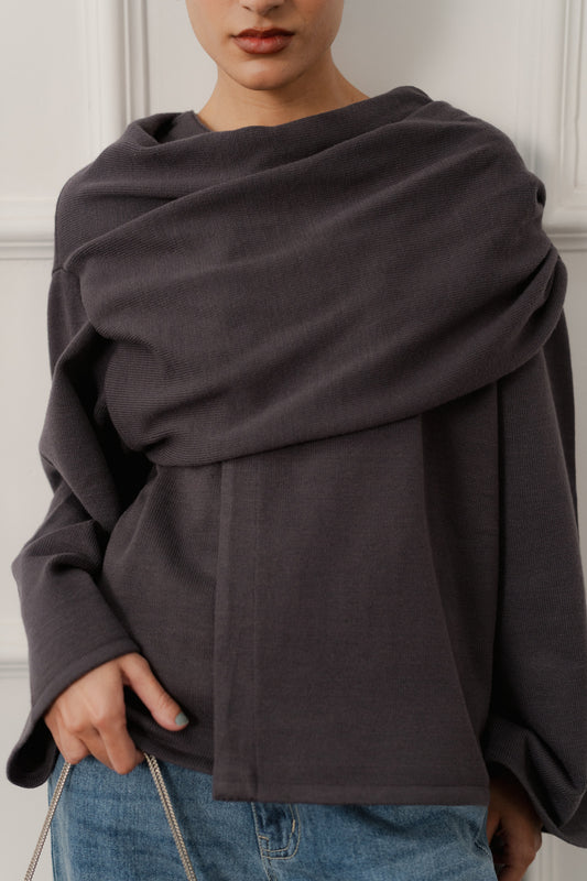 Charcoal Oversized Cardigan with Scarf - Hustle N Holla