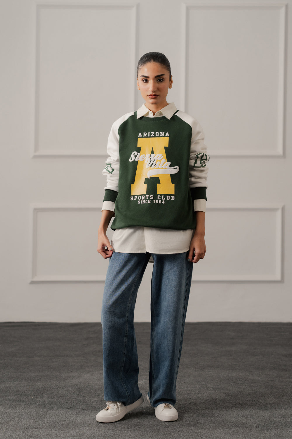 Green Relaxed Fit Varsity Sweatshirt - Hustle N Holla