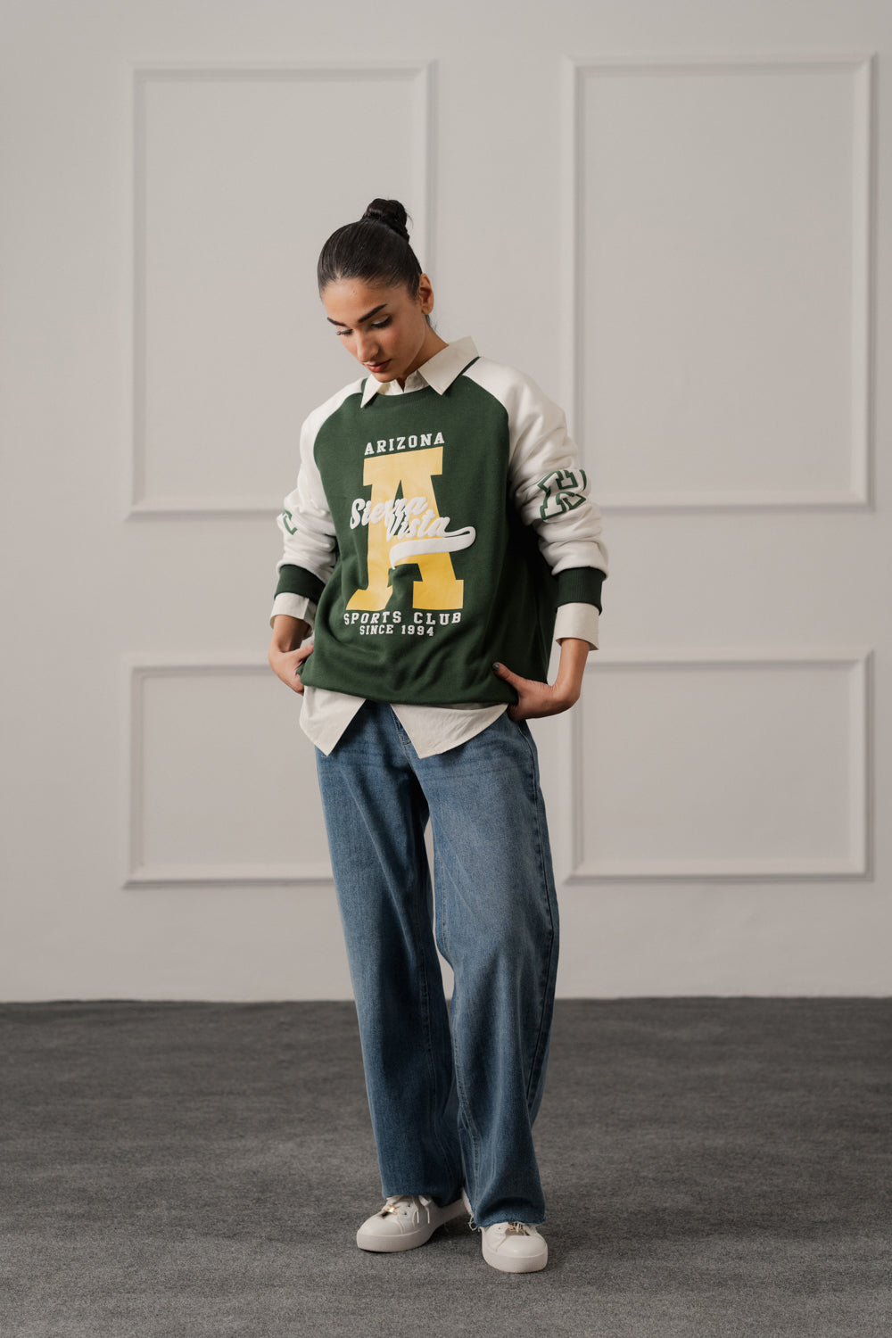 Green Relaxed Fit Varsity Sweatshirt - Hustle N Holla