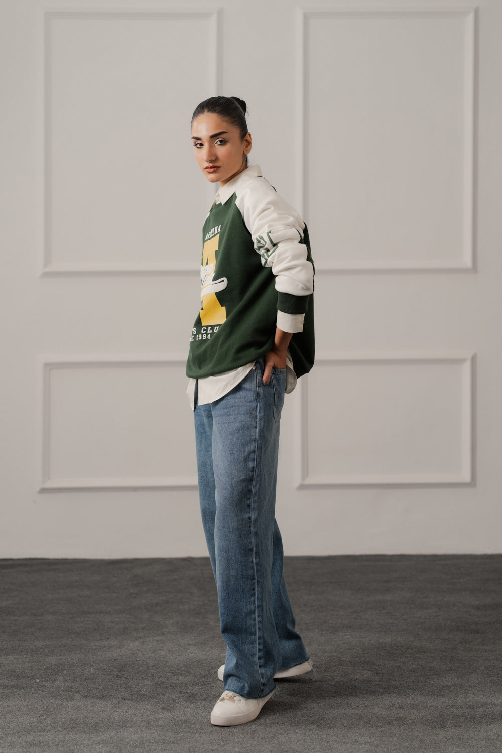 Green Relaxed Fit Varsity Sweatshirt - Hustle N Holla