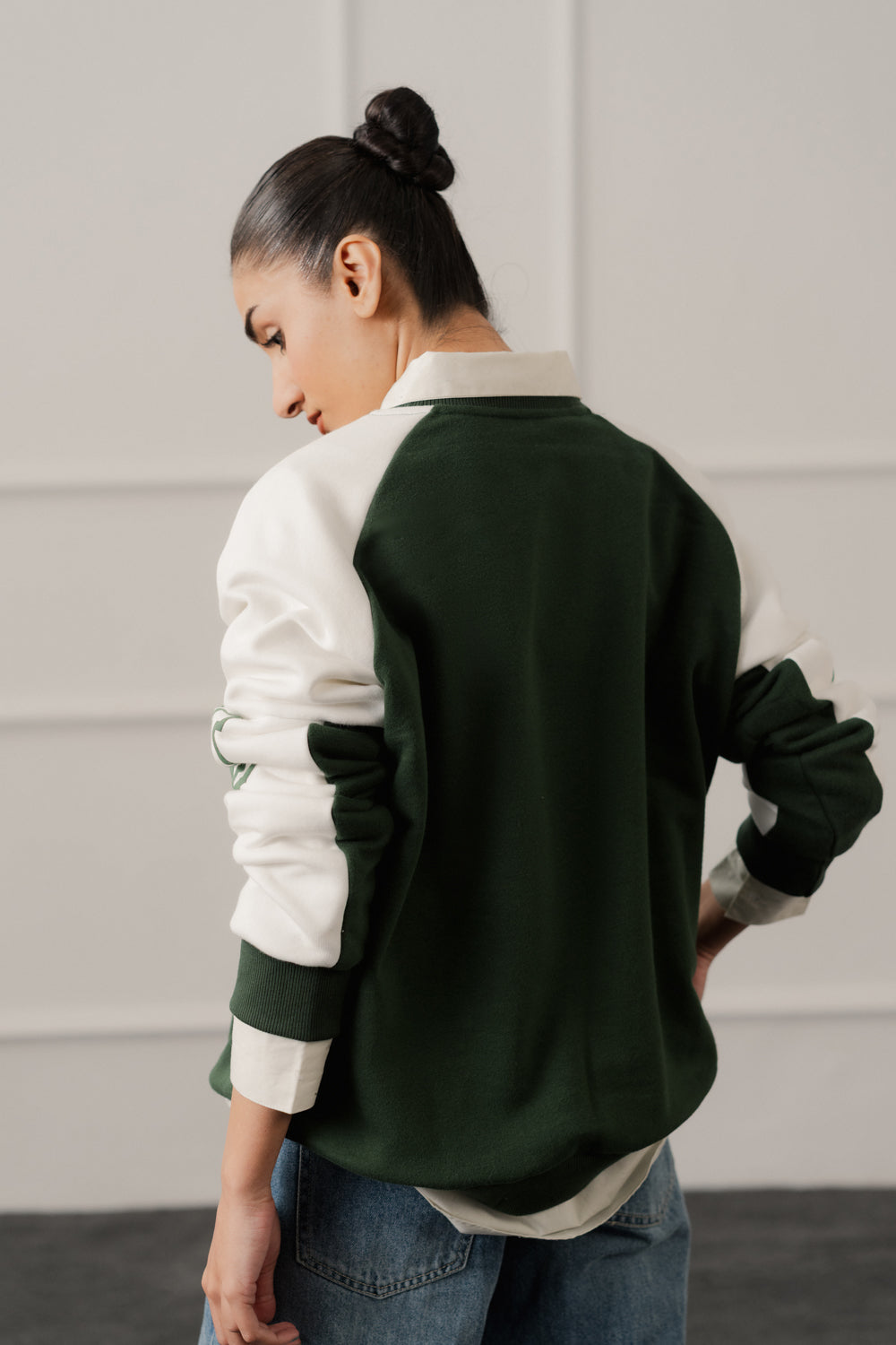 Green Relaxed Fit Varsity Sweatshirt - Hustle N Holla