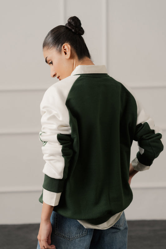 Green Relaxed Fit Varsity Sweatshirt - Hustle N Holla