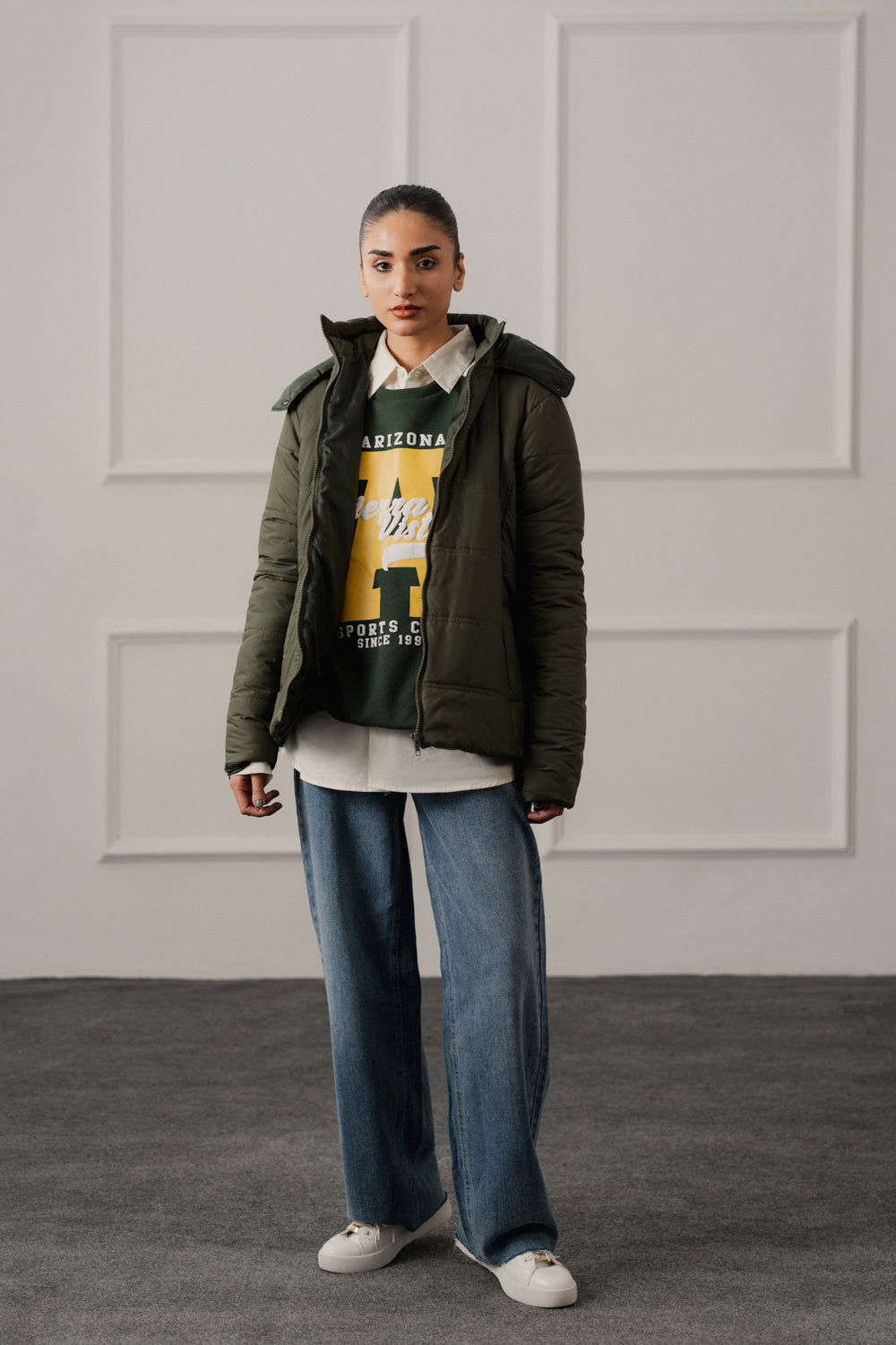 Green Relaxed Fit Hooded Puffer Jacket - Hustle N Holla