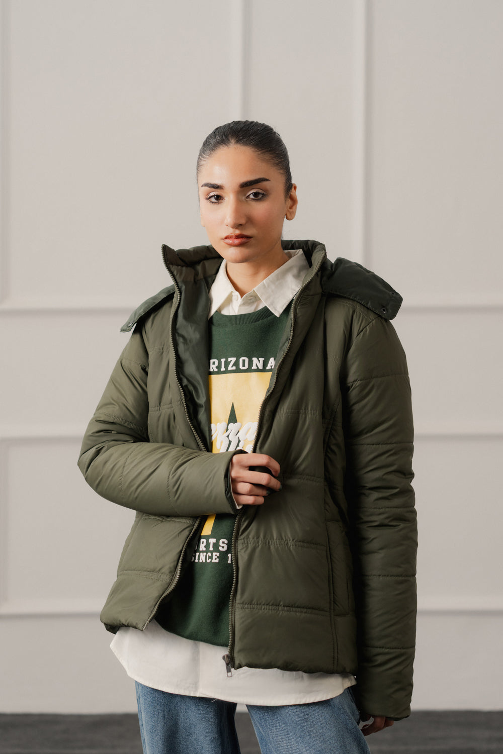 Green Relaxed Fit Hooded Puffer Jacket - Hustle N Holla