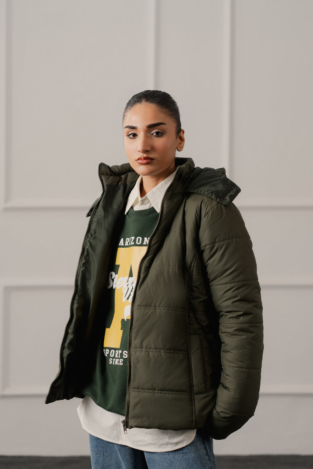 Green Relaxed Fit Hooded Puffer Jacket - Hustle N Holla