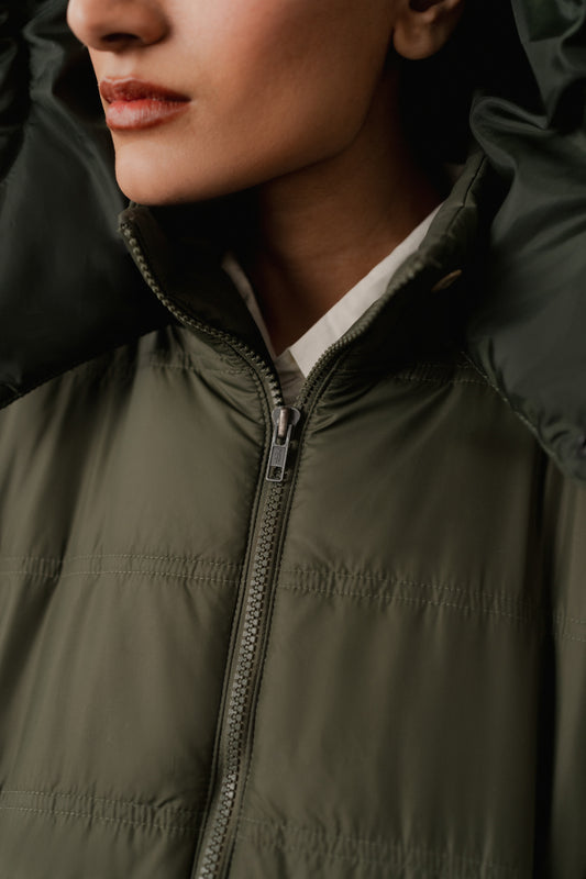 Green Relaxed Fit Hooded Puffer Jacket - Hustle N Holla