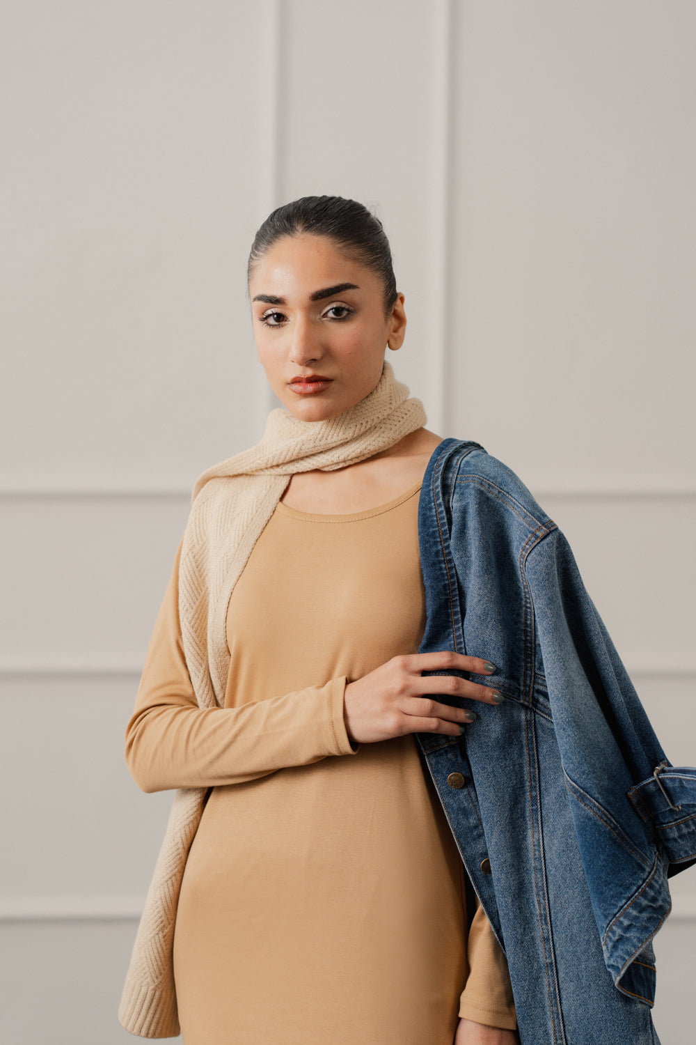 Beige Basic Long Sleeves Midi Dress - Hustle N Holla