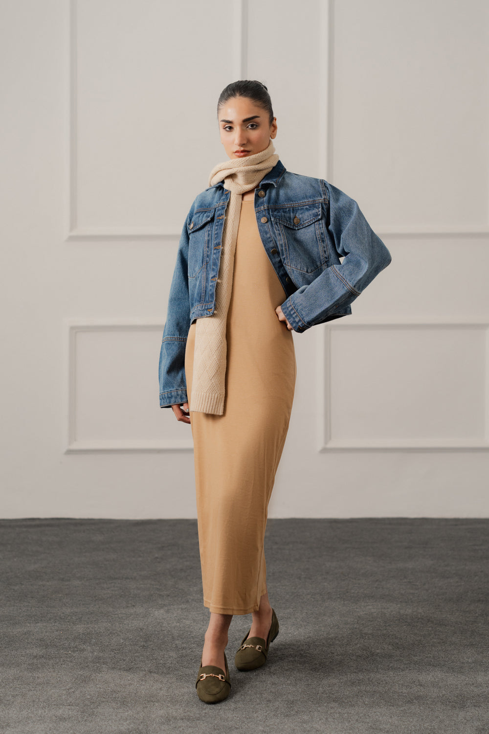 Beige Basic Long Sleeves Midi Dress - Hustle N Holla