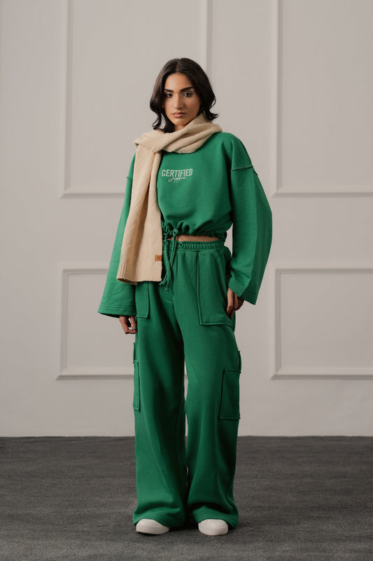 Emerald Green Oversized Crop Sweatshirt - Hustle N Holla