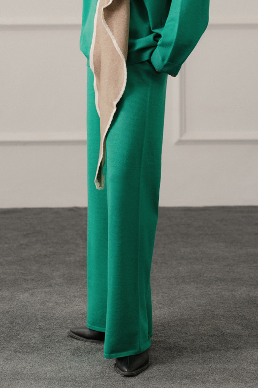 Emerald Green Wide leg Knitted Trousers - Hustle N Holla