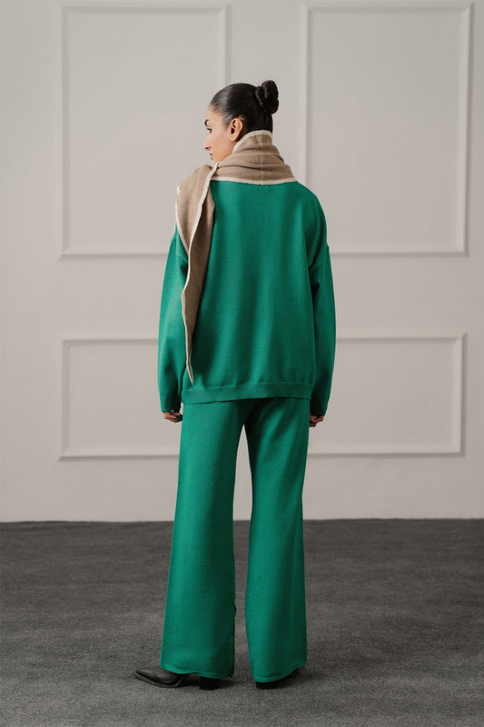 Emerald Green Wide leg Knitted Trousers - Hustle N Holla