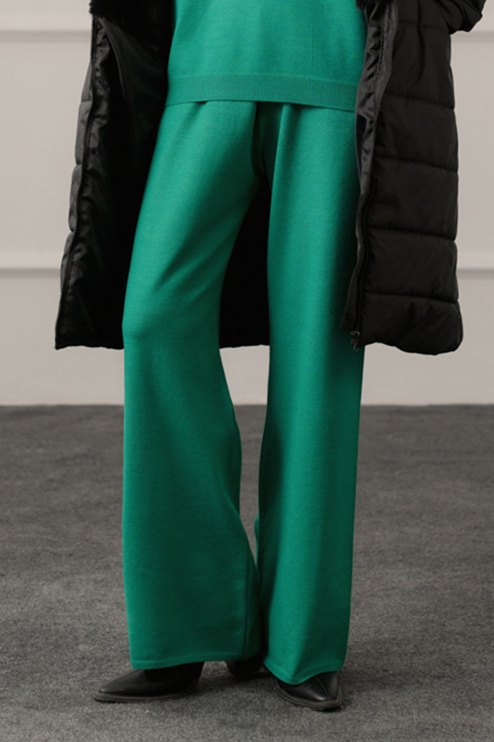 Emerald Green Wide leg Knitted Trousers - Hustle N Holla