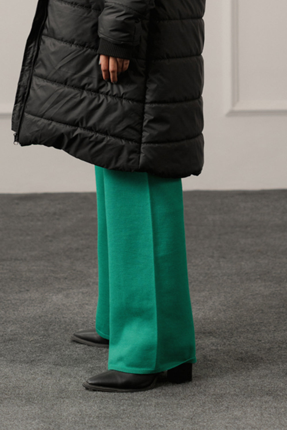Emerald Green Wide leg Knitted Trousers - Hustle N Holla