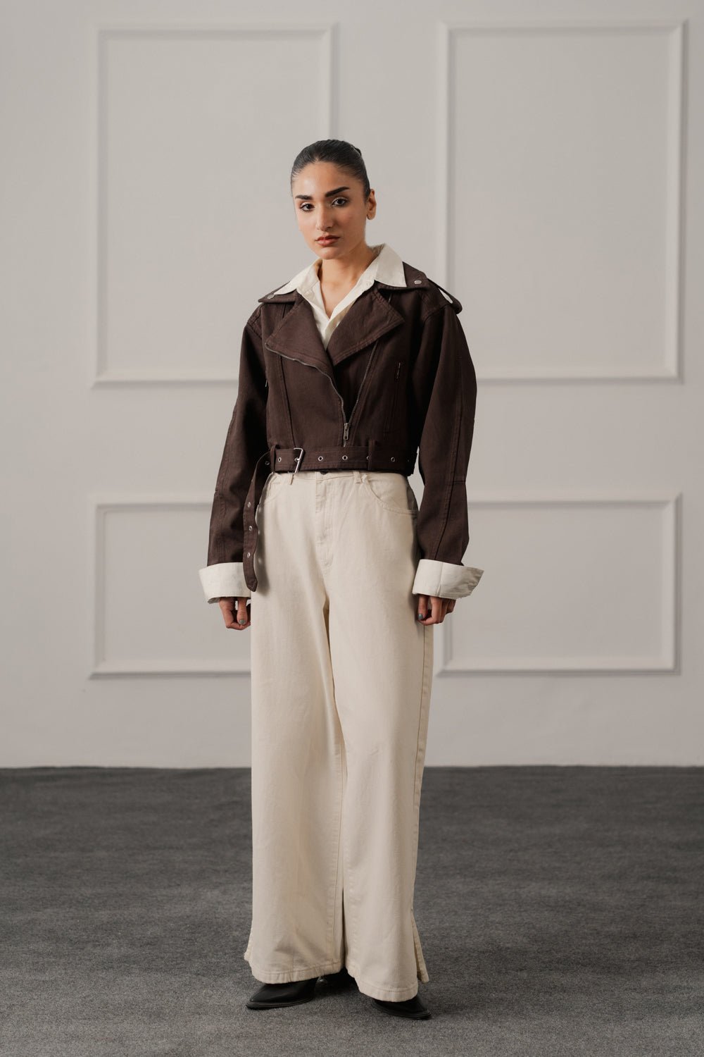 Brown Slim Fit Biker Jacket