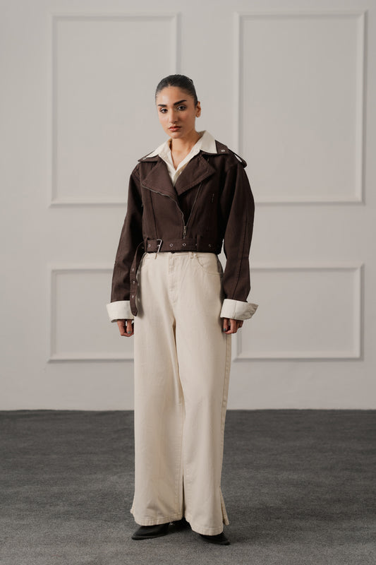 Brown Slim Fit Biker Jacket