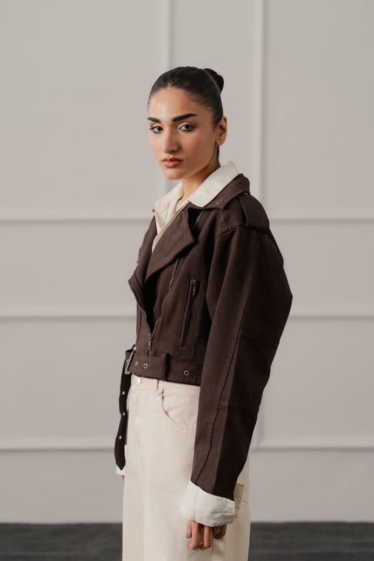 Brown Slim Fit Biker Jacket