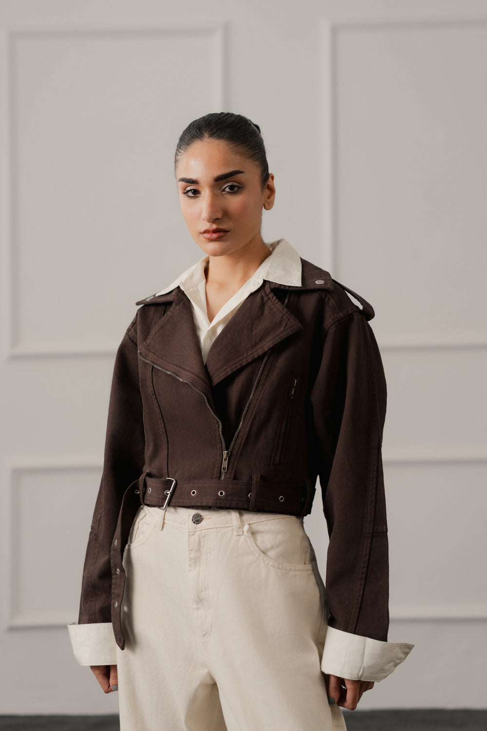 Brown Slim Fit Biker Jacket - Hustle N Holla