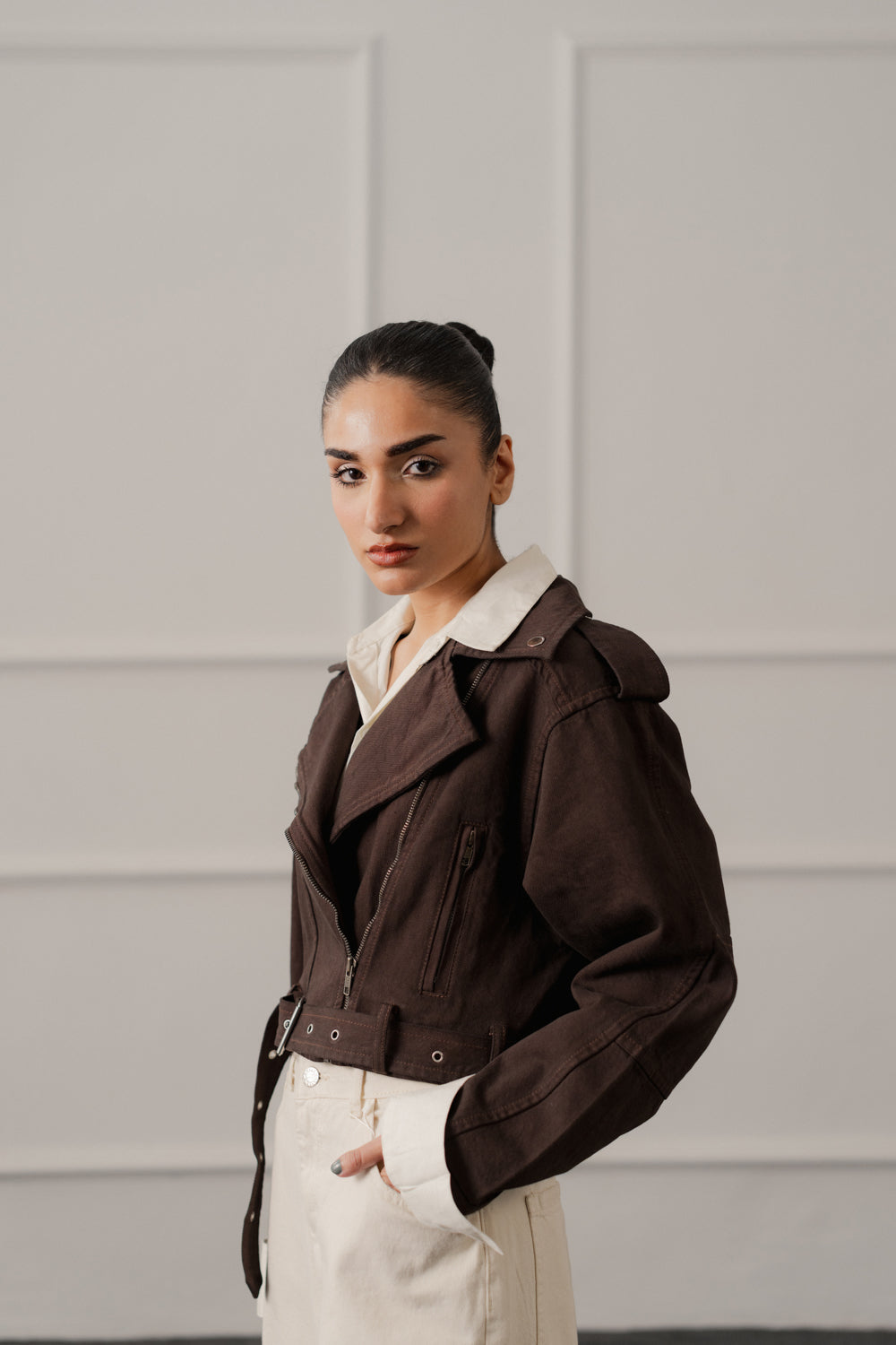 Brown Slim Fit Biker Jacket - Hustle N Holla