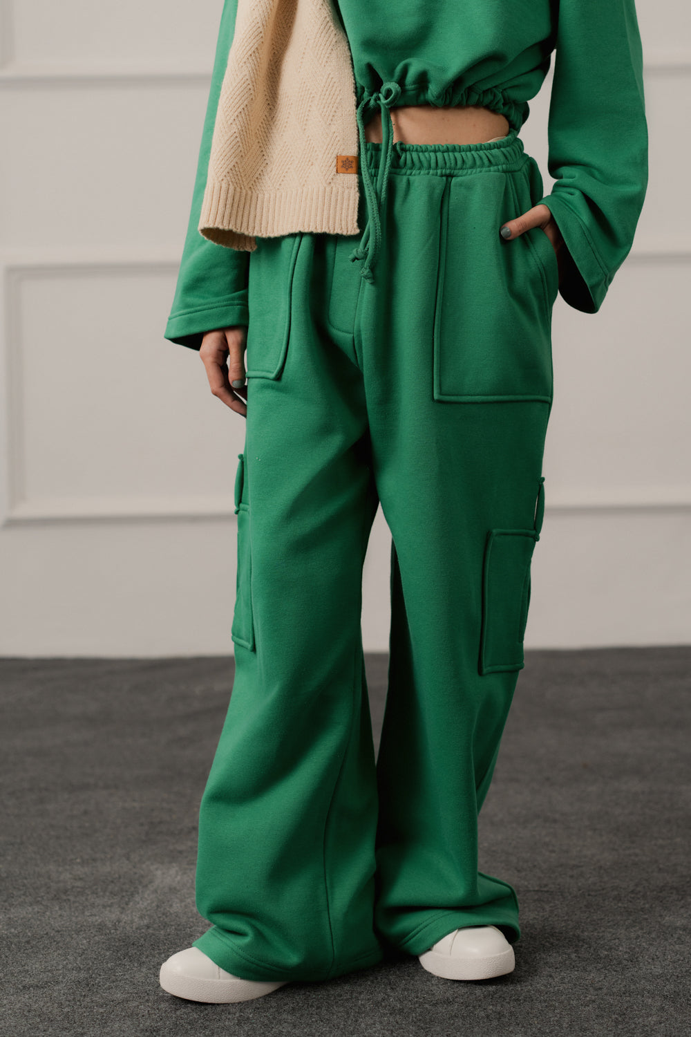 Emerald Green Utility Pockets Wide Leg Trousers - Hustle N Holla