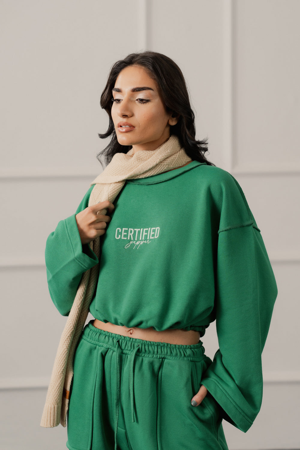 Emerald Green Oversized Crop Sweatshirt - Hustle N Holla