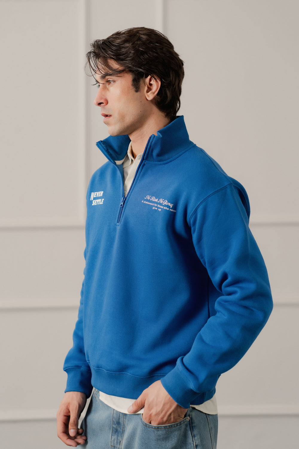 Royal Blue Relaxed Fit Mock Neck ZIpper Sweatshirt - Hustle N Holla