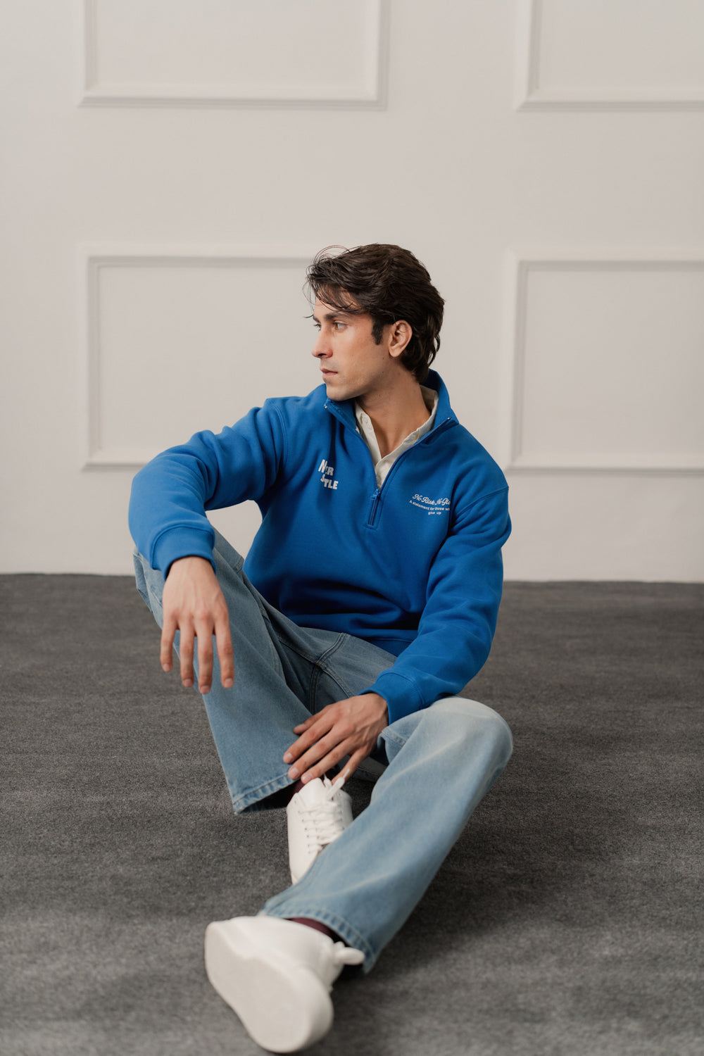 Royal Blue Relaxed Fit Mock Neck ZIpper Sweatshirt - Hustle N Holla