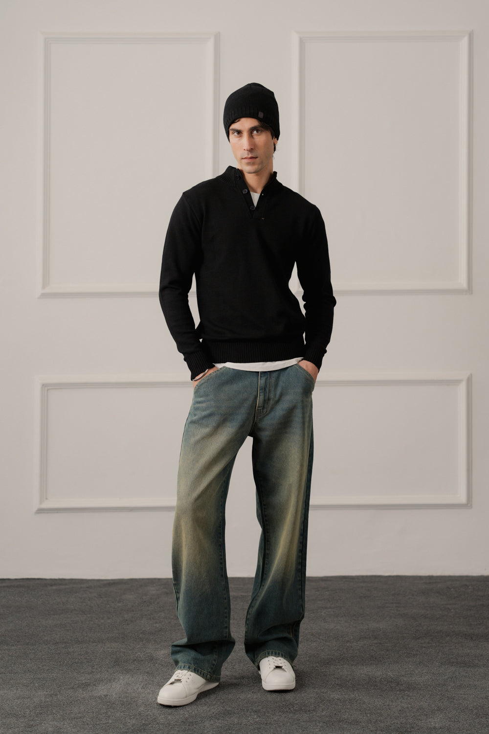 Black Regular Fit Mock Neck Sweater