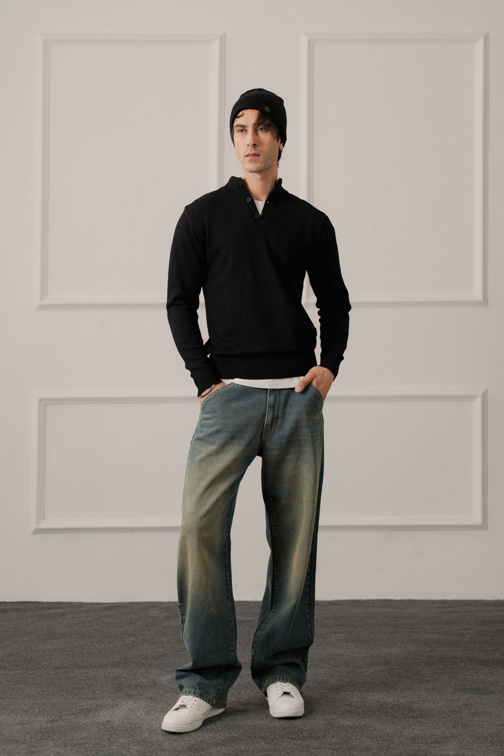 Black Regular Fit Mock Neck Sweater - Hustle N Holla