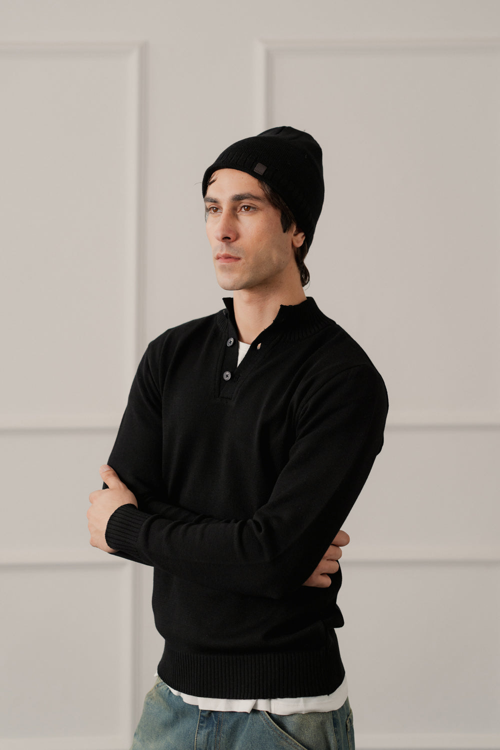 Black Regular Fit Mock Neck Sweater - Hustle N Holla