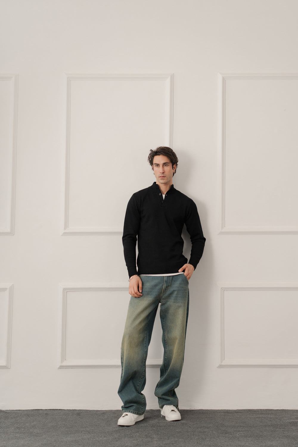 Black Regular Fit Mock Neck Sweater - Hustle N Holla