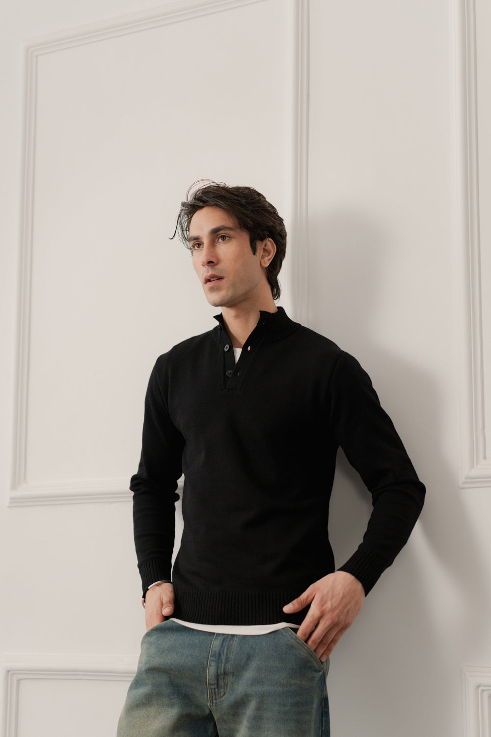 Black Regular Fit Mock Neck Sweater - Hustle N Holla