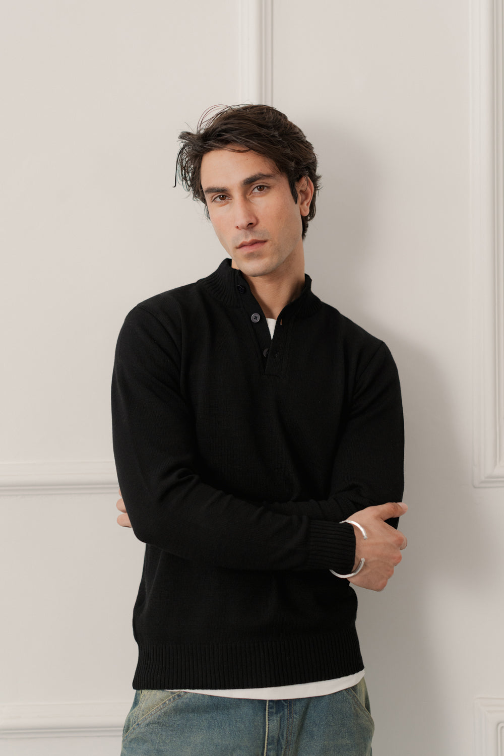 Black Regular Fit Mock Neck Sweater - Hustle N Holla