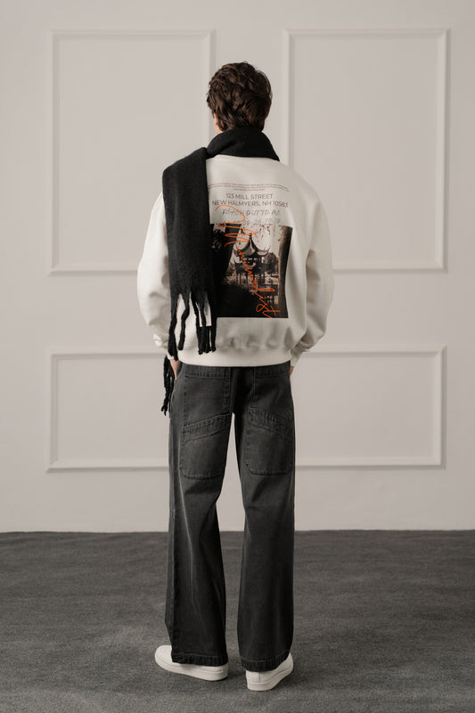 White Relaxed Fit Graphic Sweatshirt - Hustle N Holla