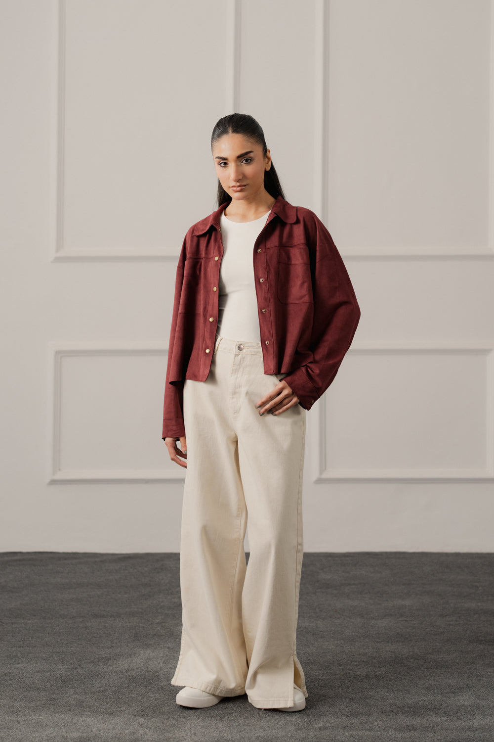 Burgundy Relaxed Fit Suede Shacket - Hustle N Holla