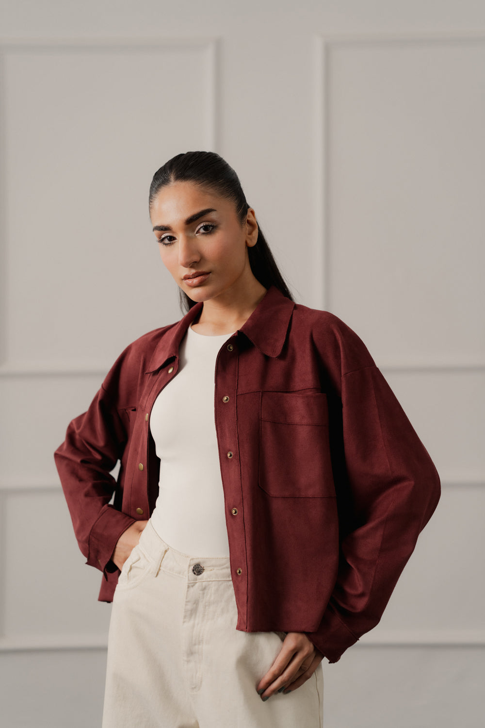 Burgundy Relaxed Fit Suede Shacket - Hustle N Holla