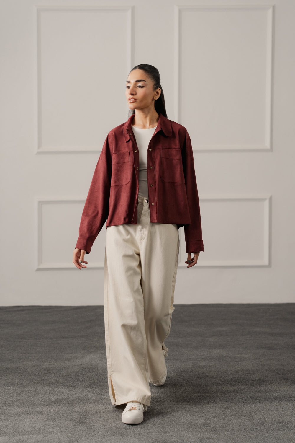 Burgundy Relaxed Fit Suede Shacket - Hustle N Holla